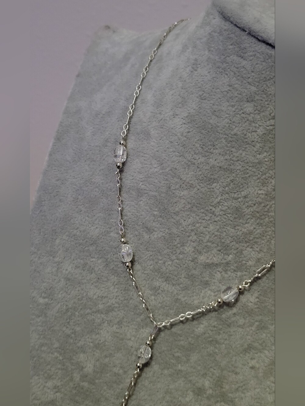 Elegant Sterling Silver Clear Quartz Y-Necklace - Picture 5 of 7